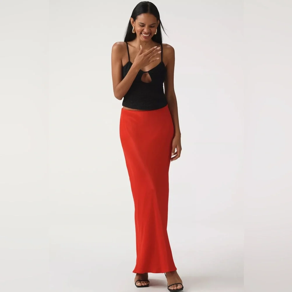 Anthropologie Red Satin Tilda Skirt - Picture 6 of 10
